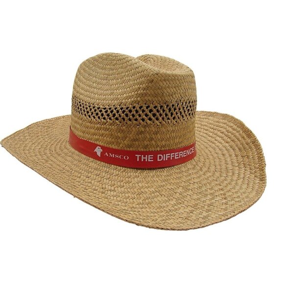 Amsco Logo Banded Straw Hat The Difference is You Fly Away Sun Beach Rockabilly - Picture 1 of 10